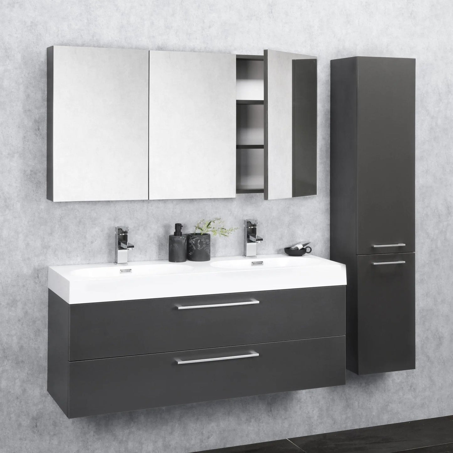 Sanisupreme Malmo spiegelkast 120x66x13cm 3 deuren met spiegel MDF Antraciet Grijs