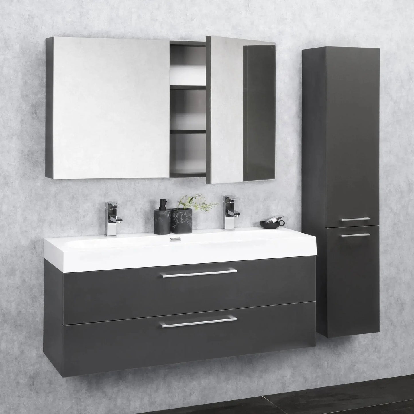 Sanisupreme Malmo spiegelkast 60x66x13cm 2 deuren met spiegel MDF Antraciet Grijs