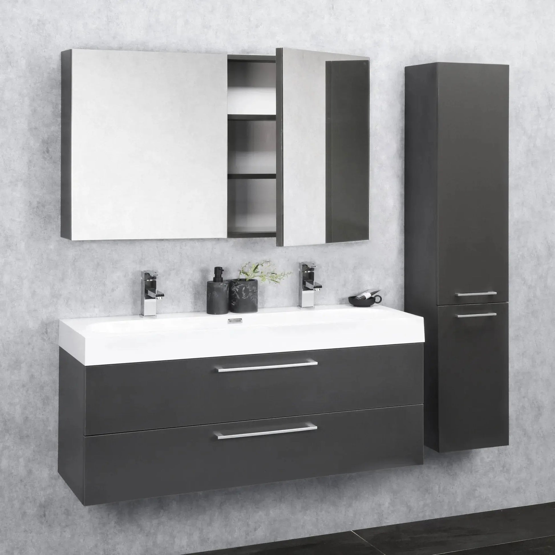 Sanisupreme Malmo spiegelkast 60x66x13cm 2 deuren met spiegel MDF Antraciet Grijs