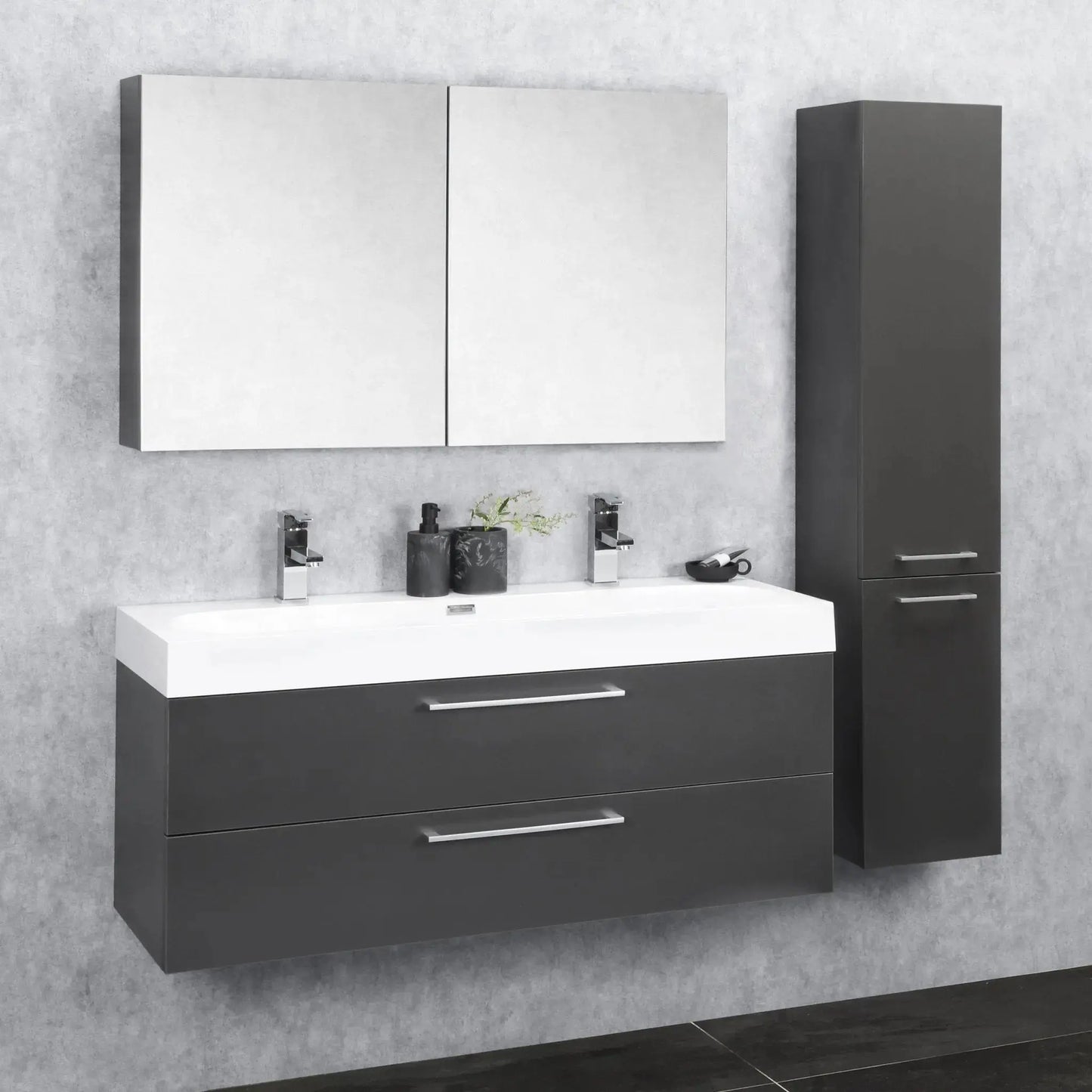 Sanisupreme Malmo spiegelkast 60x66x13cm 2 deuren met spiegel MDF Antraciet Grijs