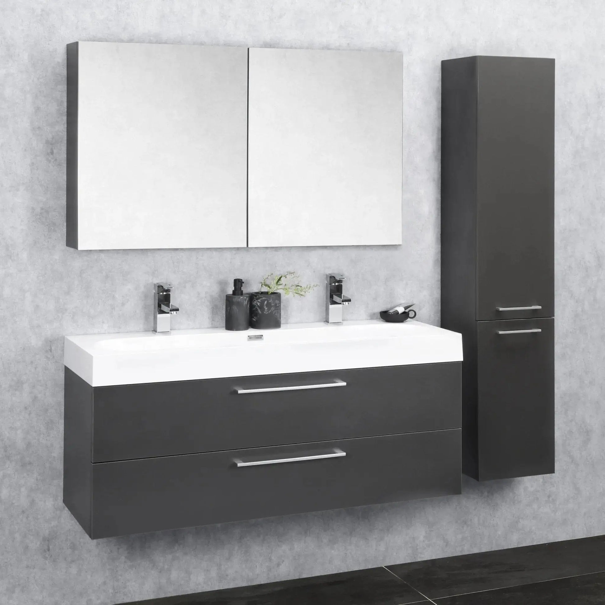 Sanisupreme Malmo spiegelkast 60x66x13cm 2 deuren met spiegel MDF Antraciet Grijs