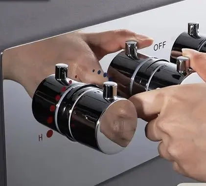 SaniSupreme® ThermePlus Quadro Chroom Plafond Thermostatische Doucheset 4 weg LED Chroom Sanisupreme