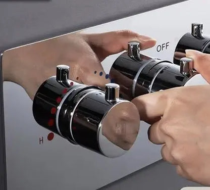 SaniSupreme® ThermePlus Quadro Chroom Plafond Thermostatische Doucheset 4 weg LED Chroom Sanisupreme