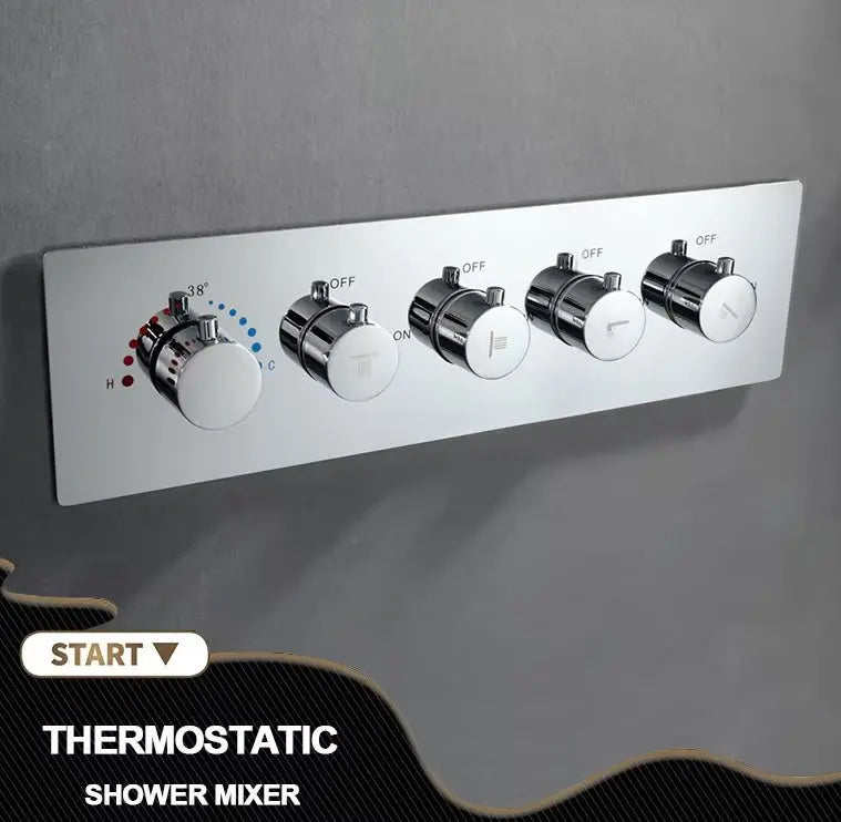 SaniSupreme® ThermePlus Quadro Chroom Plafond Thermostatische Doucheset 4 weg LED Chroom Sanisupreme