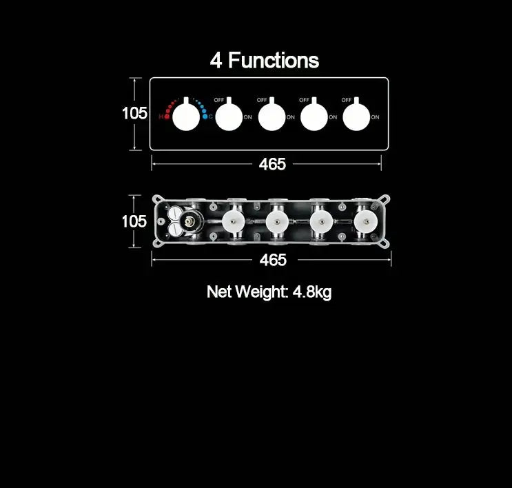 SaniSupreme® ThermePlus Quadro Chroom Plafond Thermostatische Doucheset 4 weg LED Chroom Sanisupreme