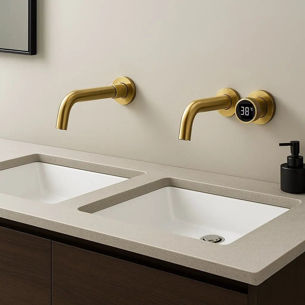 SaniSupreme Manhattan inbouw wastafelkraan mengkraan LCD keramisch geborsteld goud