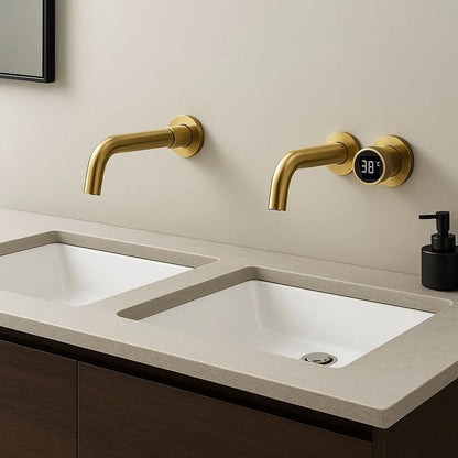 SaniSupreme Manhattan inbouw wastafelkraan mengkraan LCD keramisch geborsteld goud