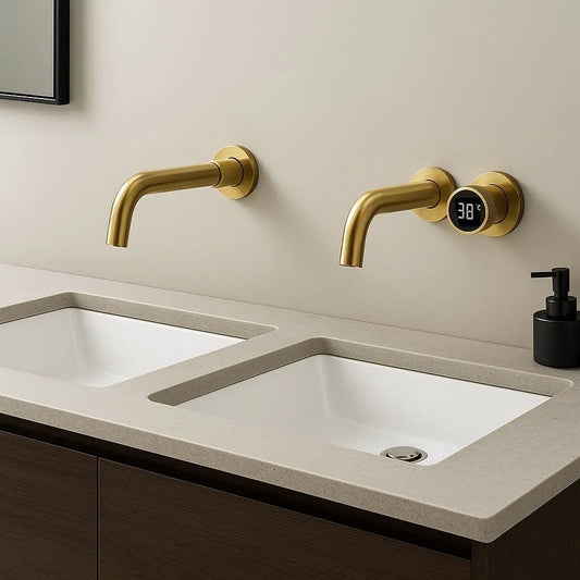 SaniSupreme Manhattan inbouw wastafelkraan mengkraan LCD keramisch geborsteld goud