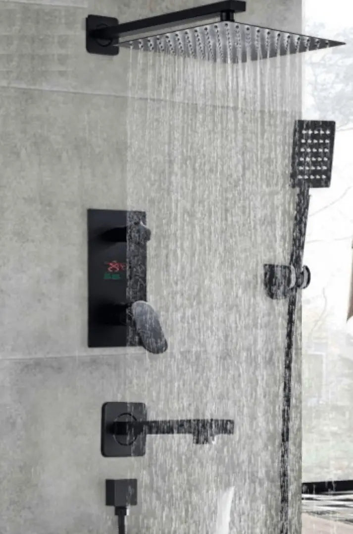 SaniSupreme® Manhattan losse Badkraan, douchekraan, voetenkraan vierkant mat zwart