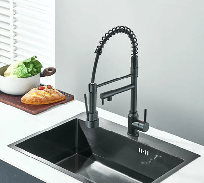 SaniSupreme Milan Keukenkraan met Sproeikop veer en extra uitloop mat zwart