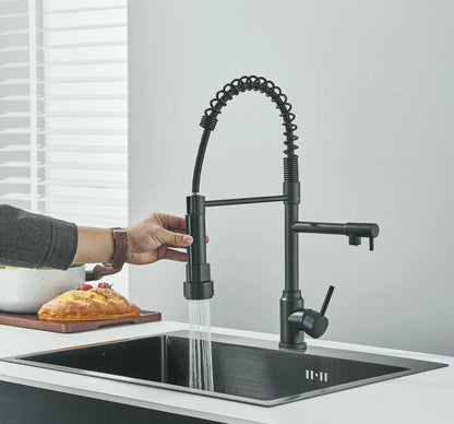 SaniSupreme Milan Keukenkraan met Sproeikop veer en extra uitloop mat zwart