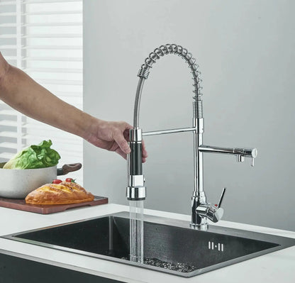 SaniSupreme Milan Pro Keukenkraan met Sproeikop veer en extra uitloop chroom glans