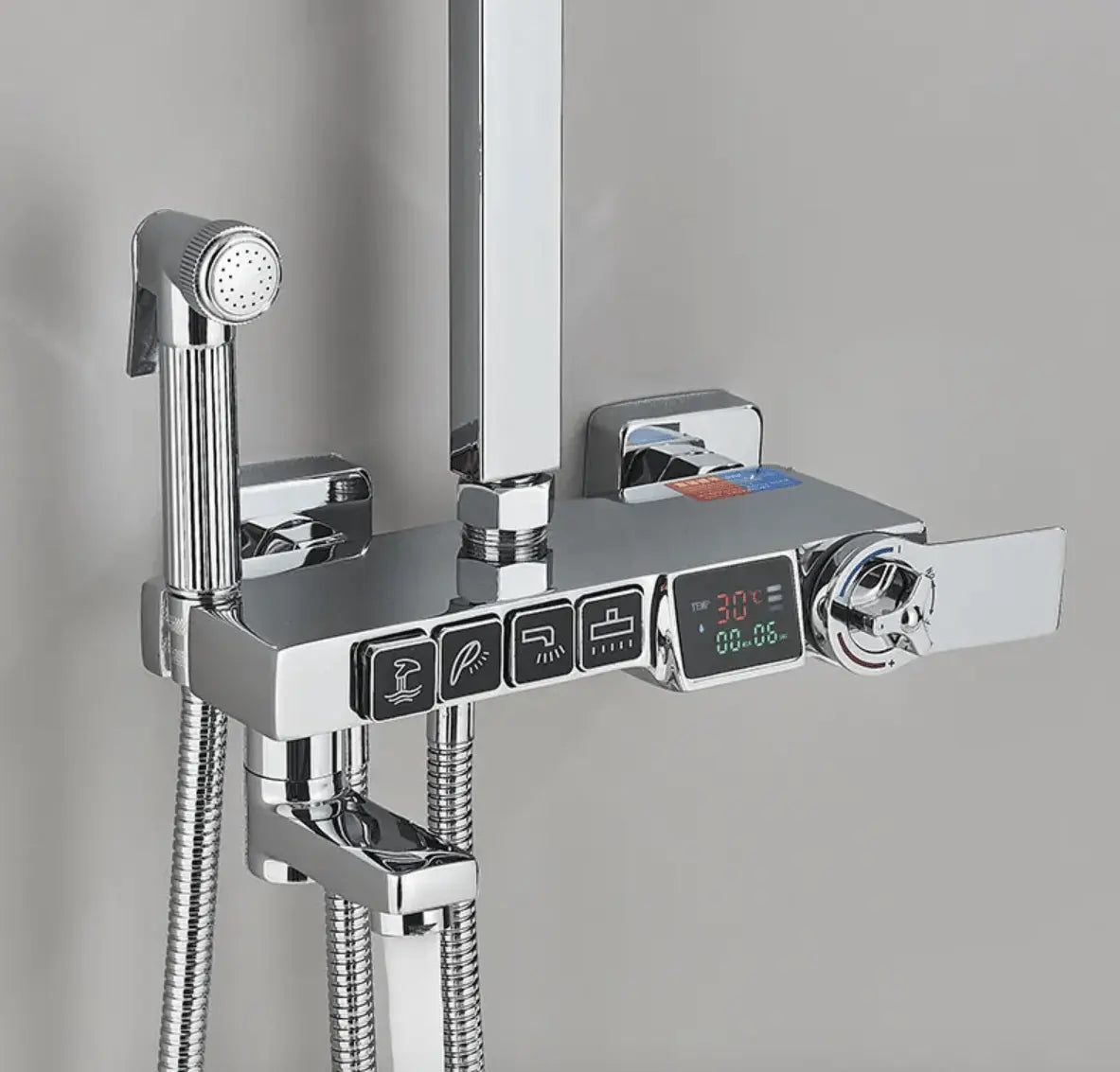 SaniSupreme Missouri LCD Thermostatisch opbouw doucheset 19 x 29 cm. regendouche chroom glans vierkant