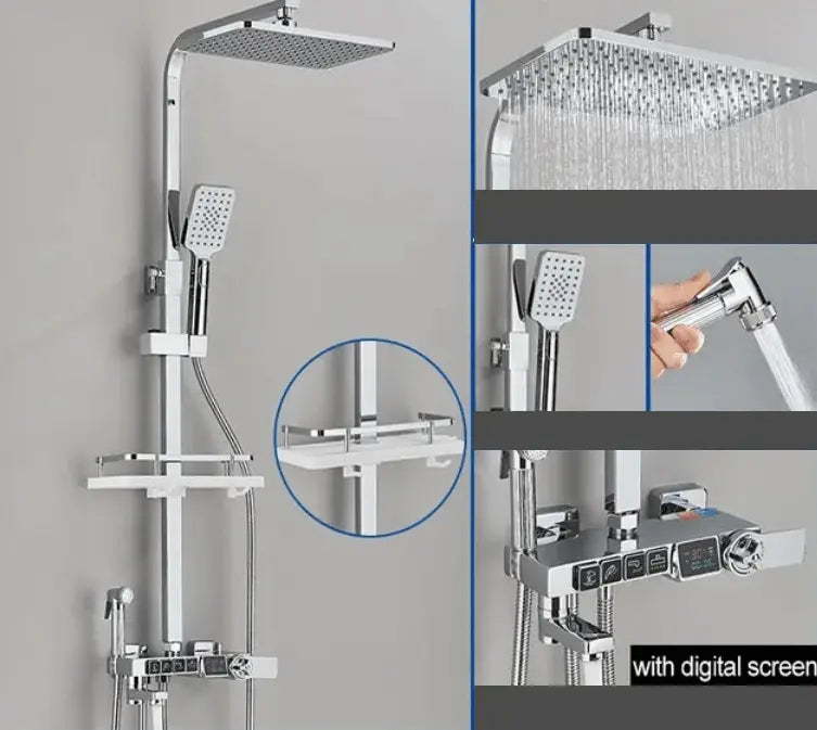 SaniSupreme Missouri LCD Thermostatisch opbouw doucheset 19 x 29 cm. regendouche chroom glans vierkant