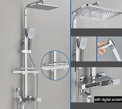 SaniSupreme Missouri LCD Thermostatisch opbouw doucheset 19 x 29 cm. regendouche chroom glans vierkant