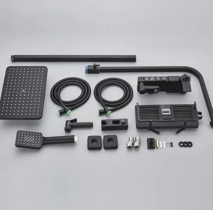 SaniSupreme Missouri LCD Thermostatisch opbouw doucheset 19 x 29 cm. regendouche mat zwart vierkant