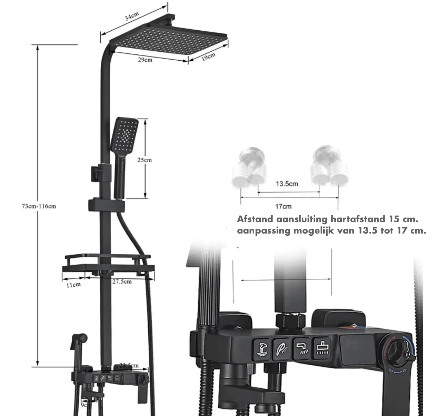 SaniSupreme Missouri LCD Thermostatisch opbouw doucheset 19 x 29 cm. regendouche mat zwart vierkant