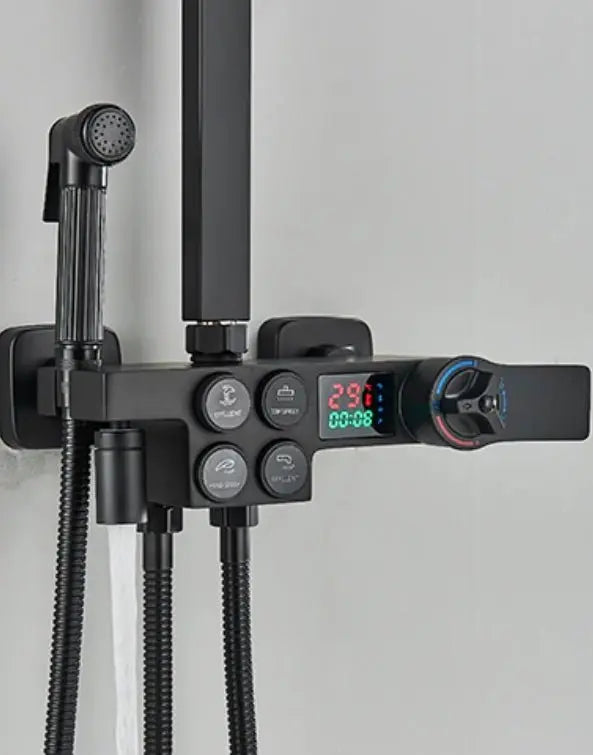 SaniSupreme Missouri LCD Thermostatisch opbouw doucheset 19 x 29 cm. regendouche mat zwart vierkant