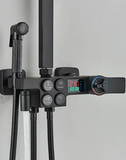 SaniSupreme Missouri LCD Thermostatisch opbouw doucheset 19 x 29 cm. regendouche mat zwart vierkant