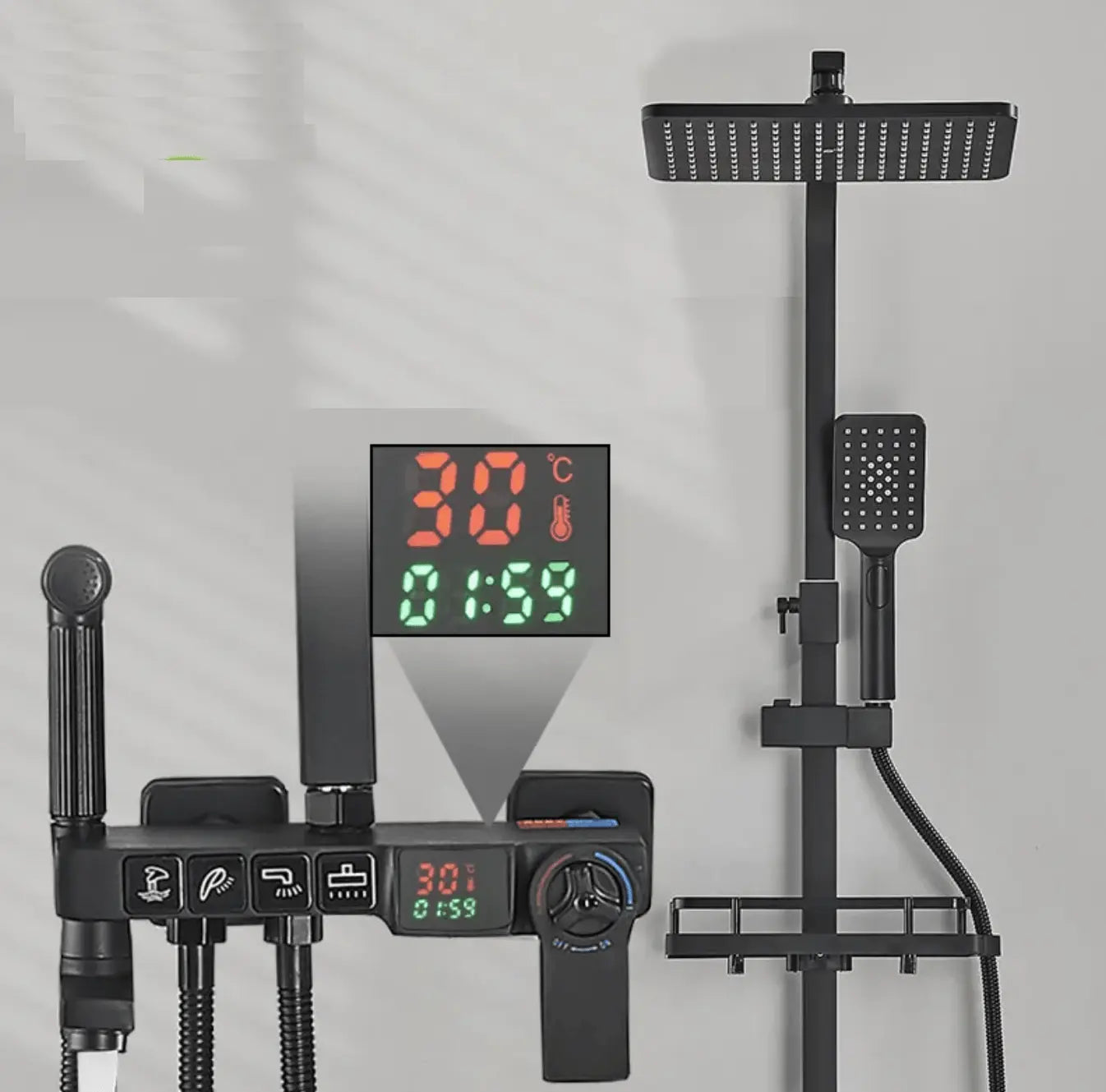 SaniSupreme Missouri LCD Thermostatisch opbouw doucheset 19 x 29 cm. regendouche mat zwart vierkant