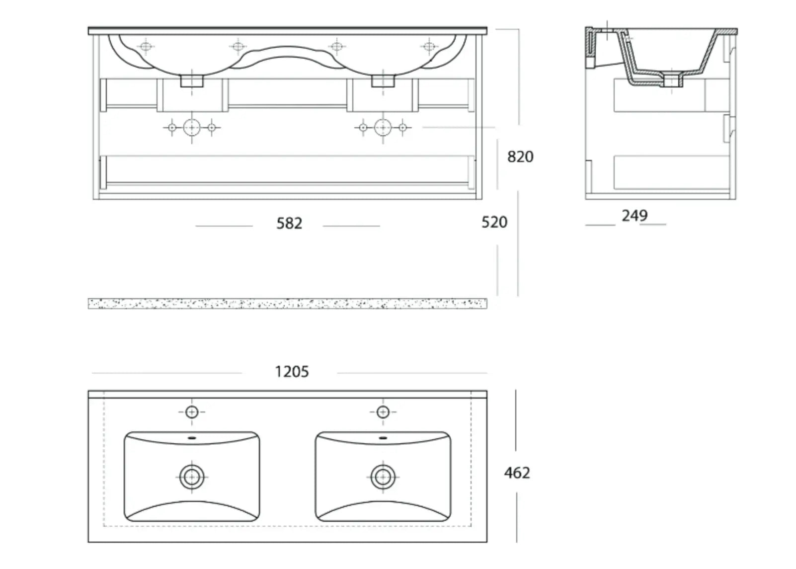 SaniSupreme® Monaco Badmeubel 120 mat antraciet grijs keramische dubbele wastafel wit
