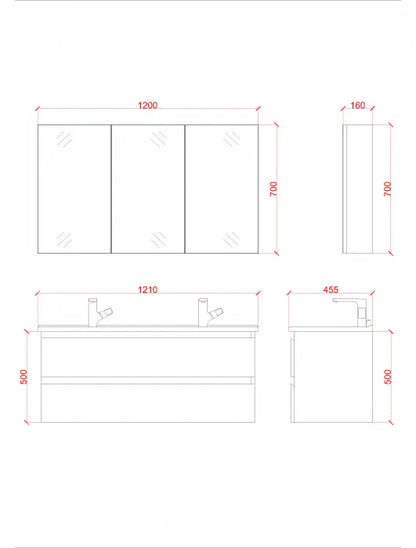 SaniSupreme® Monaco Badmeubel 120 mat antraciet grijs keramische dubbele wastafel wit