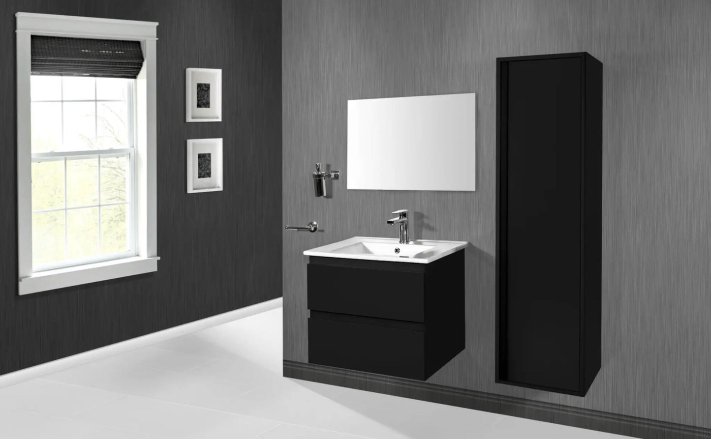SaniSupreme® Monaco Badmeubel 60 cm mat zwart keramische wastafel wit