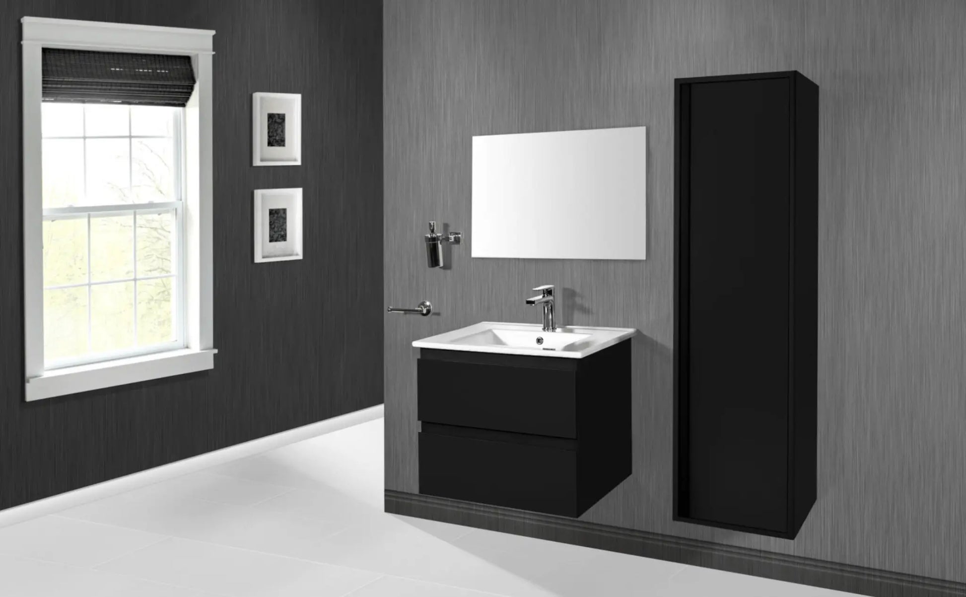 SaniSupreme® Monaco Badmeubel 60 cm mat zwart keramische wastafel wit