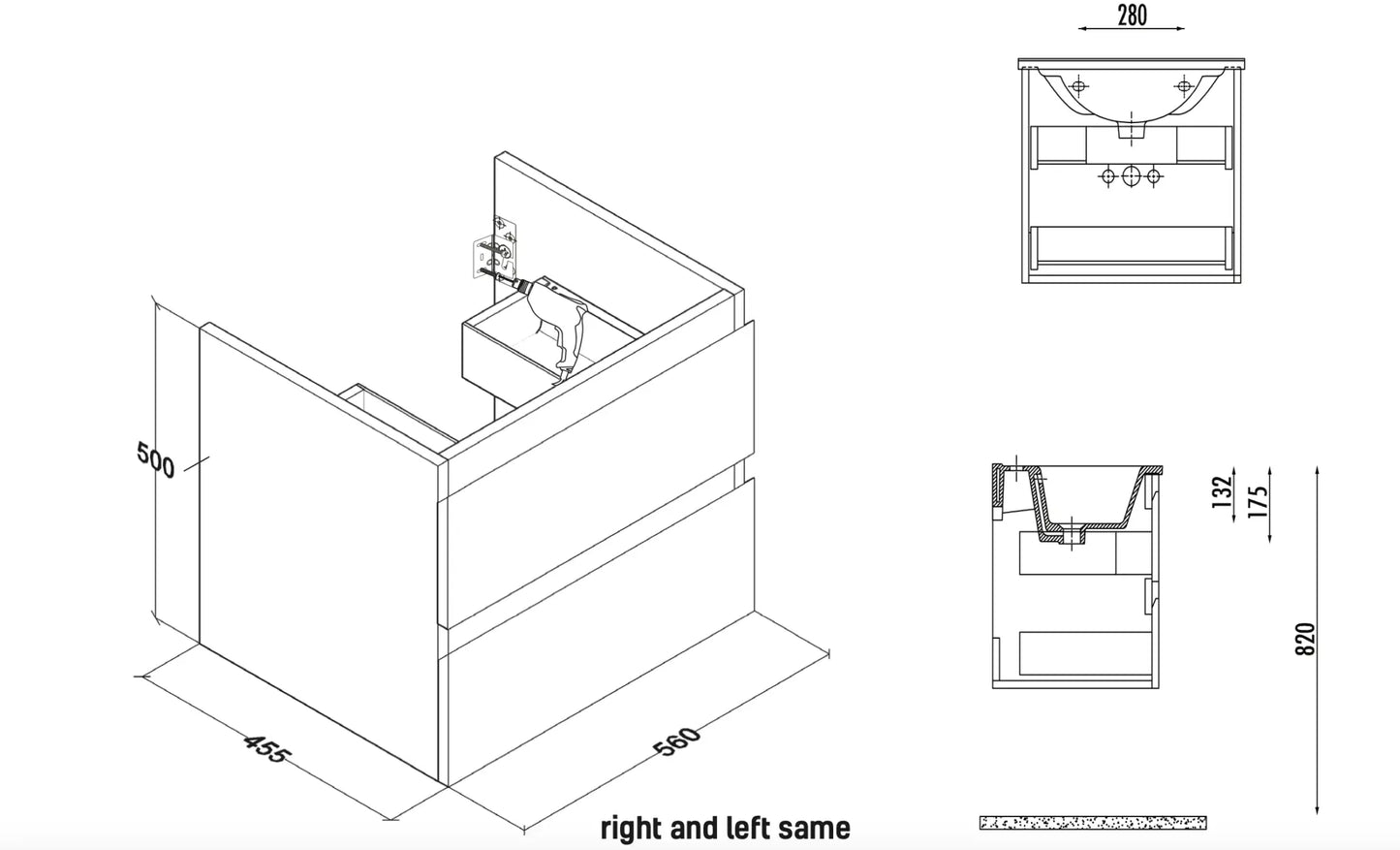 SaniSupreme® Monaco Badmeubel 60 cm mat zwart keramische wastafel wit