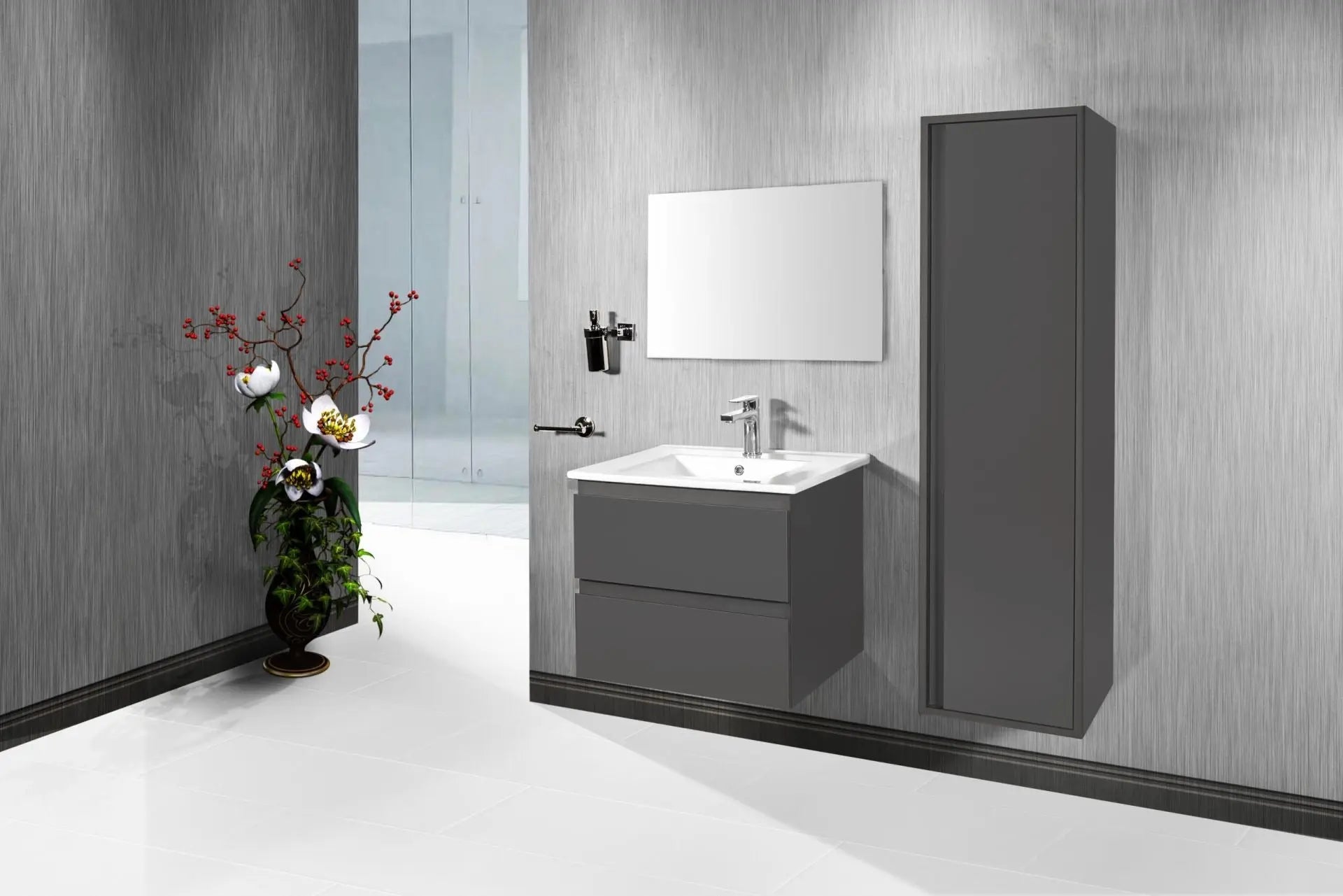 SaniSupreme® Monaco Badmeubel 80 mat antraciet grijs keramische wastafel wit
