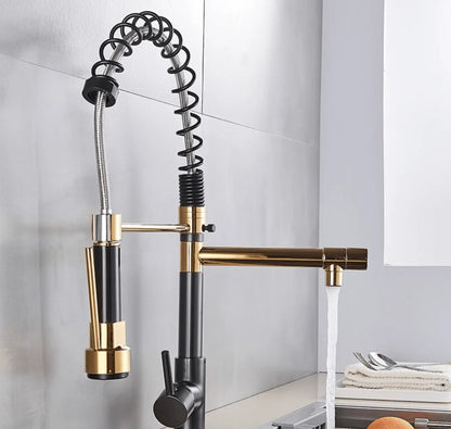 SaniSupreme Napoli Keukenkraan met LED Sproeikop en extra uitloop Goud - Zwart