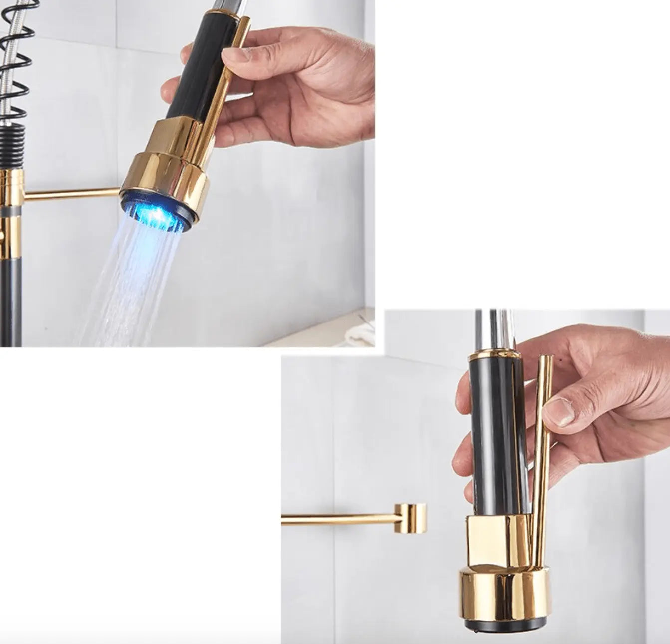 SaniSupreme Napoli Keukenkraan met LED Sproeikop en extra uitloop Goud - Zwart