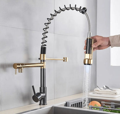 SaniSupreme Napoli Keukenkraan met LED Sproeikop en extra uitloop Goud - Zwart