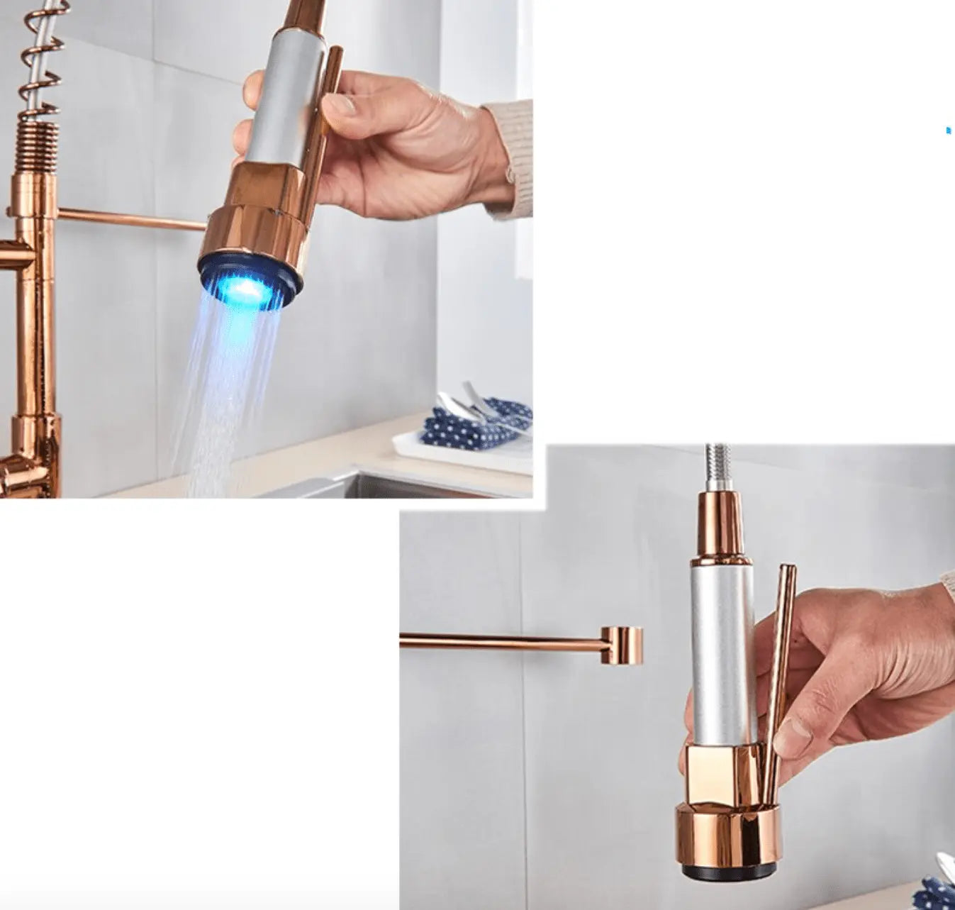 SaniSupreme Napoli Keukenkraan met LED Sproeikop en extra uitloop Koper