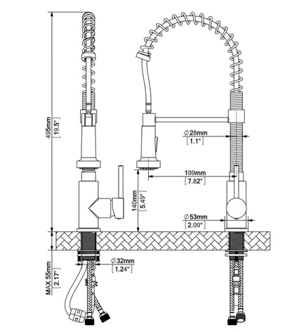SaniSupreme Napoli Keukenkraan met LED Sproeikop en extra uitloop mat zwart - brons chroom sproeikop