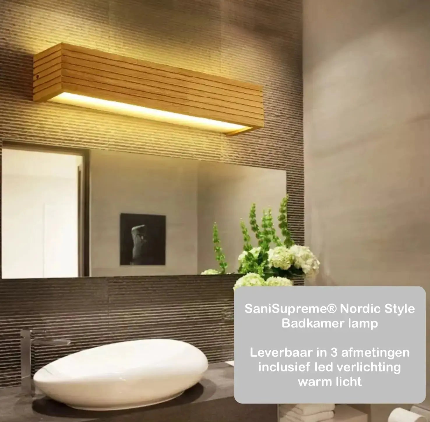 SaniSupreme Nordic Wandlamp Spiegellamp Hout warm licht 45 cm