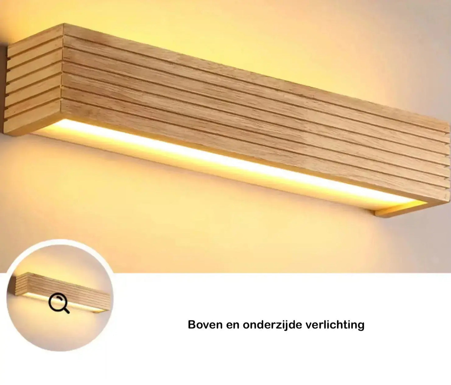 SaniSupreme Nordic Wandlamp Spiegellamp Hout warm licht 45 cm