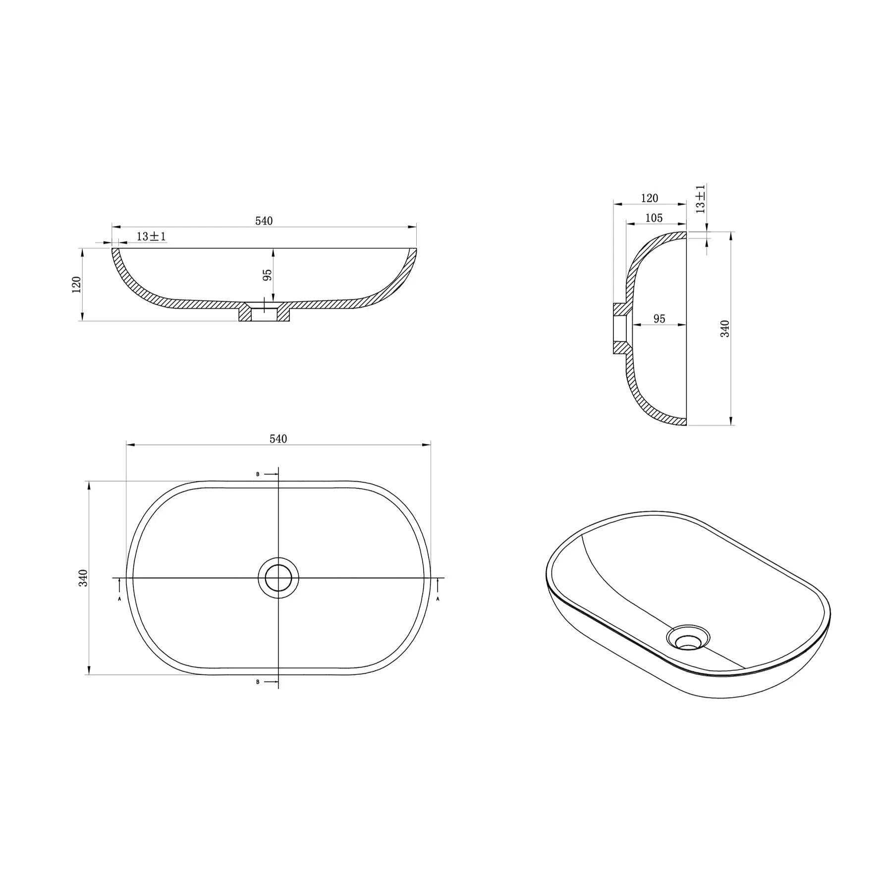 SaniSupreme Oval Waskom 54x34x12cm Polybeton Wit