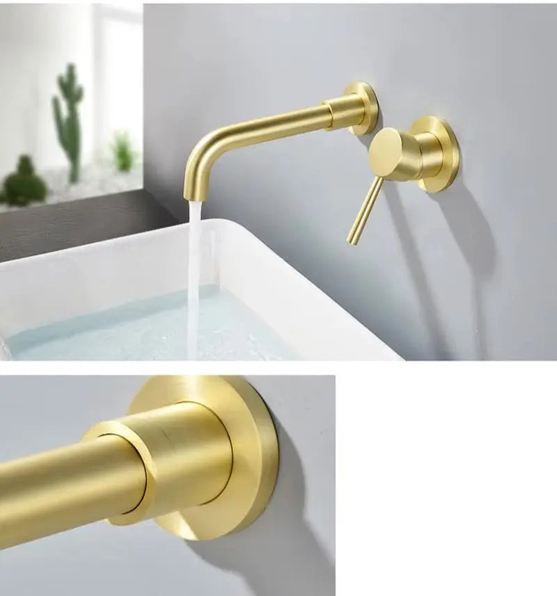 Sanisupreme Palermo Premium Premium Wastafel kraan inbouw 21 cm. met bedieningshandel goud geborsteld