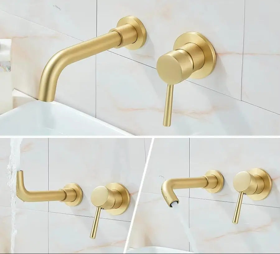 Sanisupreme Palermo Premium Premium Wastafel kraan inbouw 21 cm. met bedieningshandel goud geborsteld