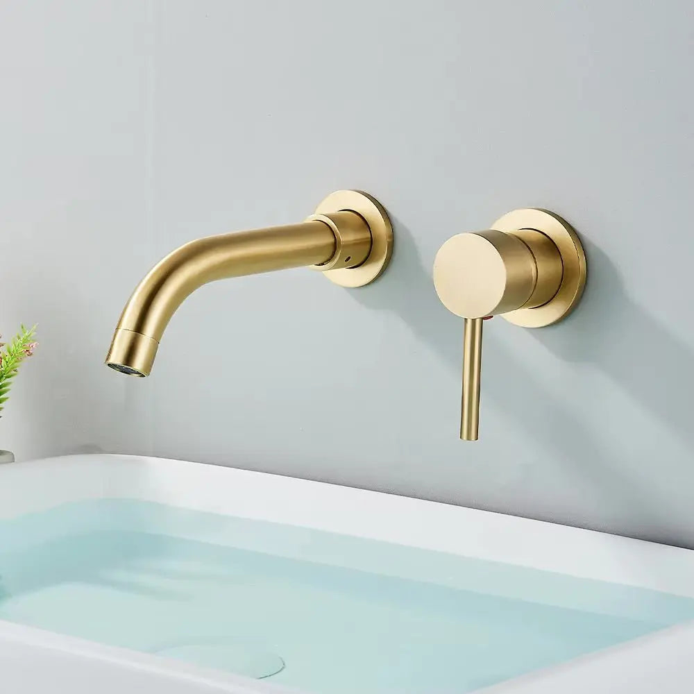 Sanisupreme Palermo Premium Premium Wastafel kraan inbouw 21 cm. met bedieningshandel goud geborsteld