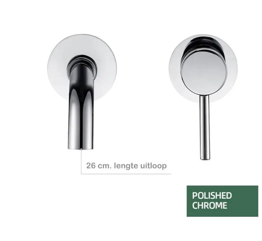 Sanisupreme Palermo Premium Wastafel kraan inbouw 26 cm. met bedieningshandel Chroom Glans