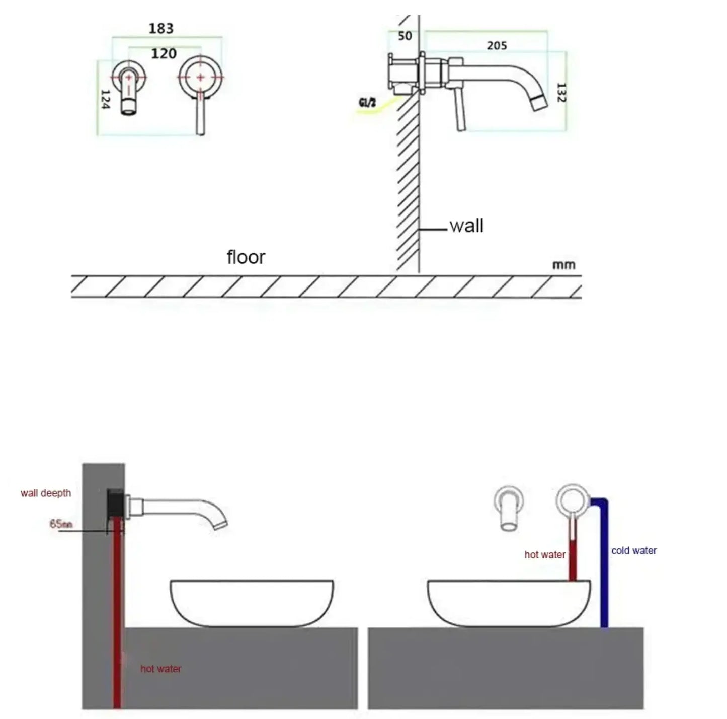 Sanisupreme Palermo Premium Wastafel kraan inbouw 26 cm. met bedieningshandel Chroom Glans