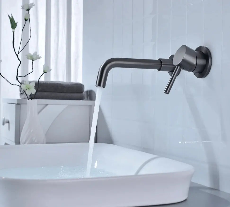 Sanisupreme Palermo Wastafel kraan inbouw 21 cm. met bedieningshandel Gun Metal grijs