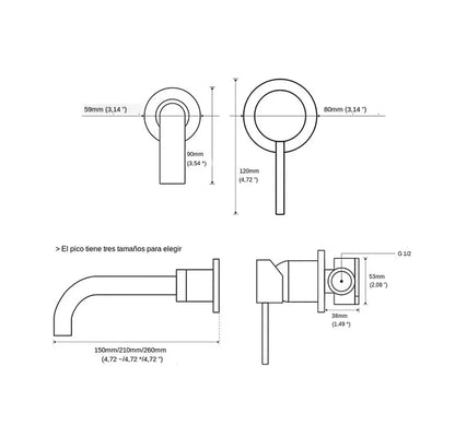 Sanisupreme Palermo Wastafel kraan inbouw 21 cm. met bedieningshandel Gun Metal grijs