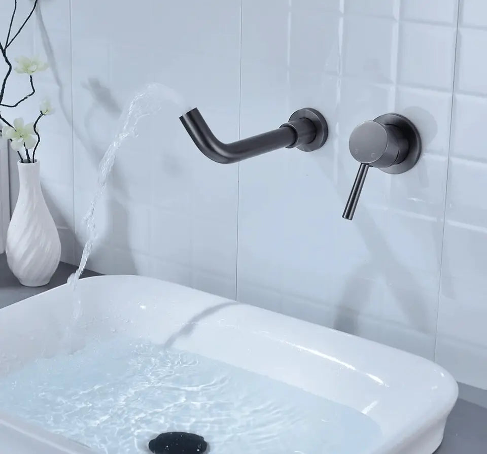 Sanisupreme Palermo Wastafel kraan inbouw 21 cm. met bedieningshandel Gun Metal grijs