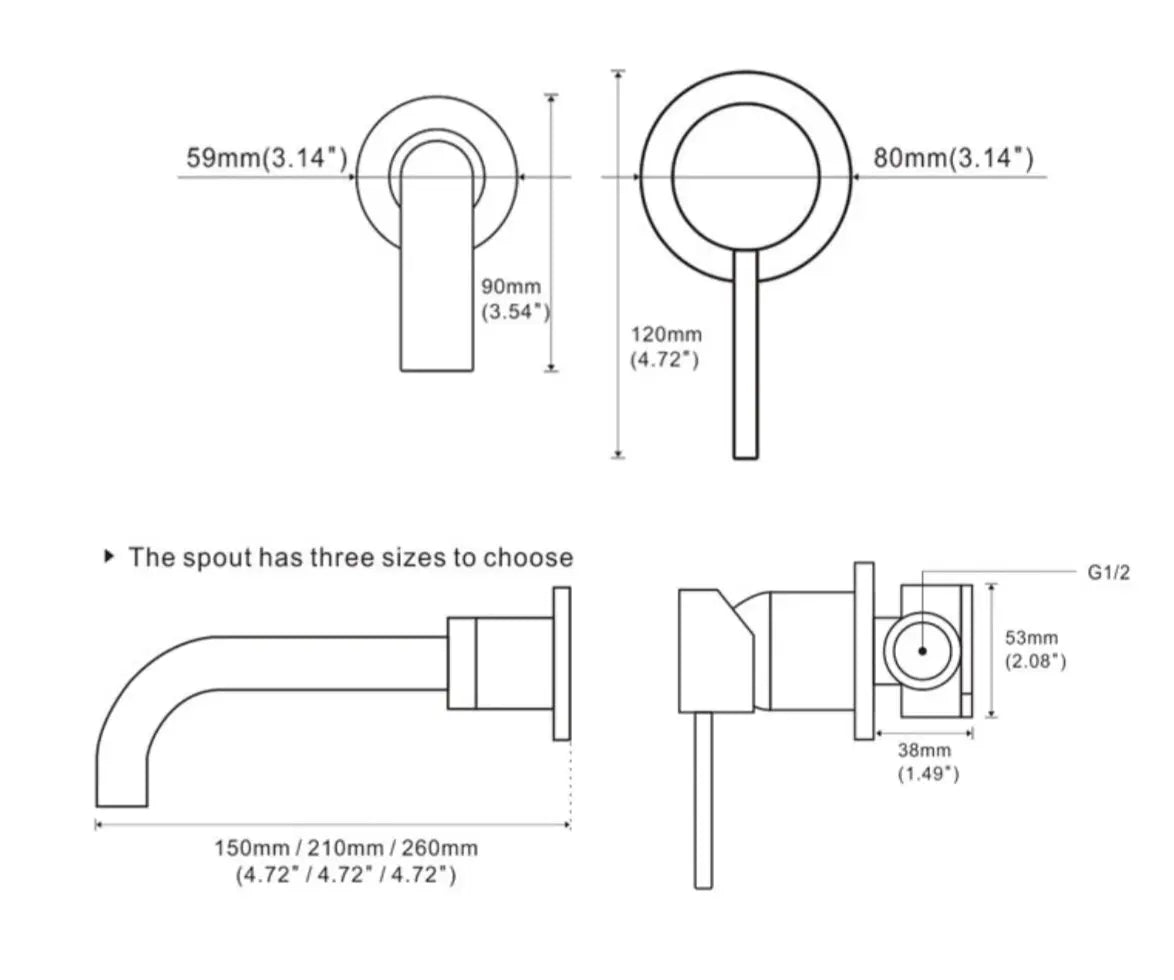 Sanisupreme Palermo Wastafel kraan inbouw 21 cm. met bedieningshandel Gun Metal grijs