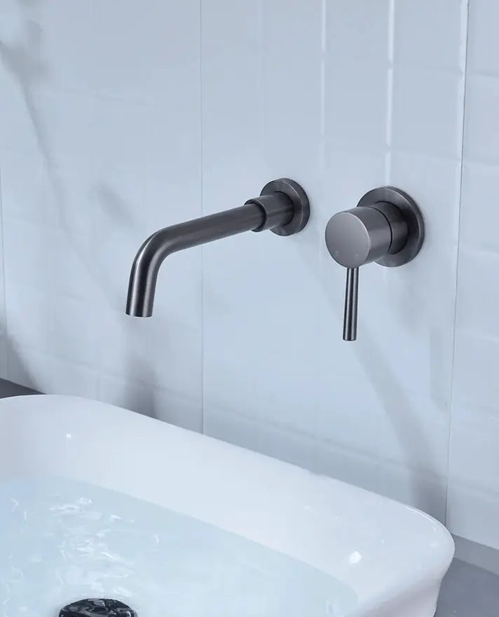 Sanisupreme Palermo Wastafel kraan inbouw 21 cm. met bedieningshandel Gun Metal grijs