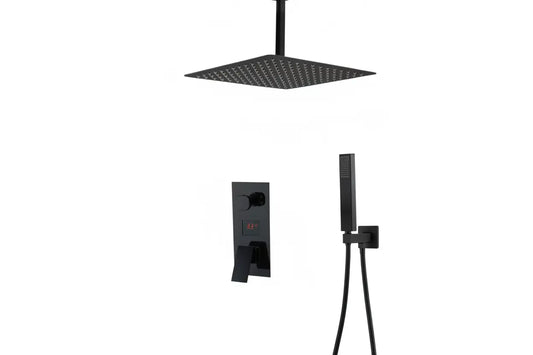 SaniSupreme Plafond Doucheset Manhattan Premium de Luxe LCD 30 cm regendouche vierkant 2-weg zwart inbouw Sanisupreme
