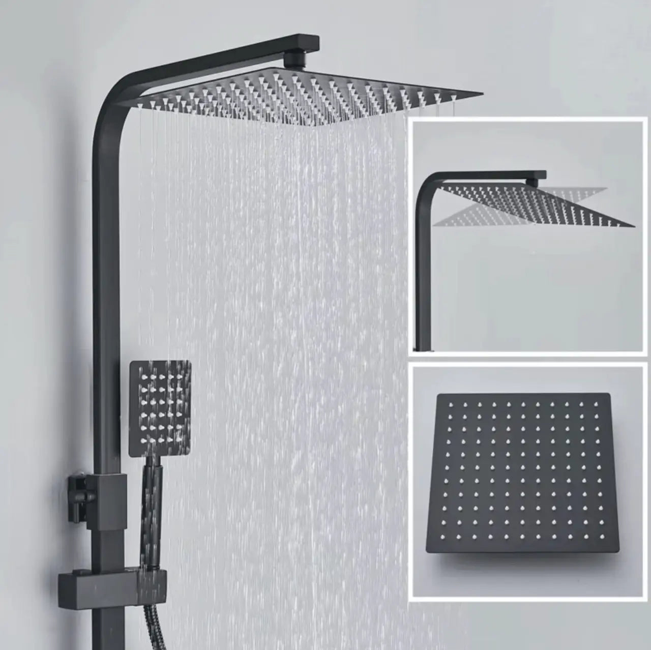 SaniSupreme Porto LCD Thermostatisch opbouw doucheset 30x30 cm. regendouche mat zwart vierkant